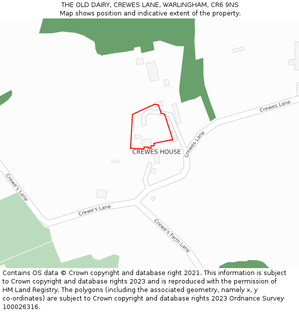 THE OLD DAIRY, CREWES LANE, WARLINGHAM, CR6 9NS: Location map and indicative extent of plot