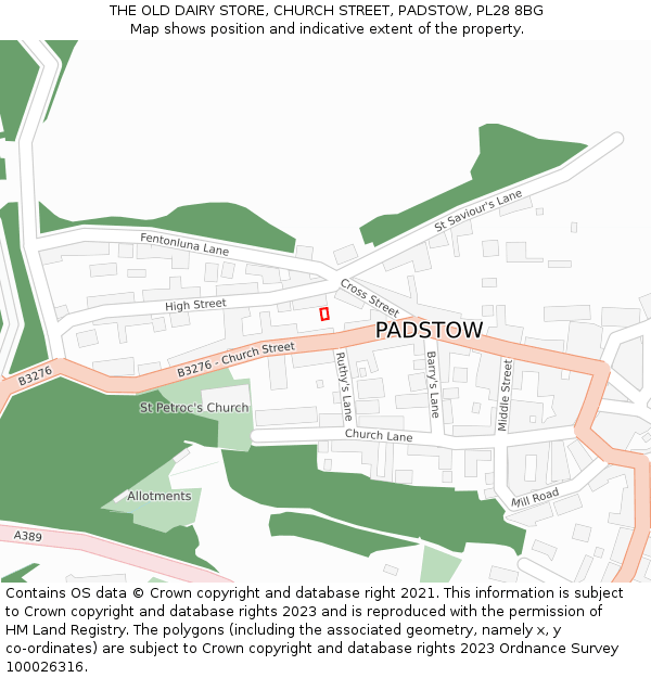 THE OLD DAIRY STORE, CHURCH STREET, PADSTOW, PL28 8BG: Location map and indicative extent of plot