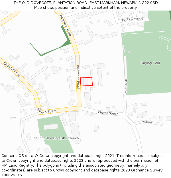 THE OLD DOVECOTE, PLANTATION ROAD, EAST MARKHAM, NEWARK, NG22 0SD: Location map and indicative extent of plot