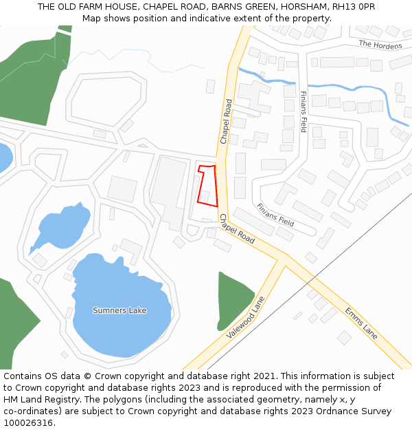 THE OLD FARM HOUSE, CHAPEL ROAD, BARNS GREEN, HORSHAM, RH13 0PR: Location map and indicative extent of plot