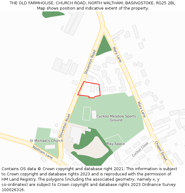 THE OLD FARMHOUSE, CHURCH ROAD, NORTH WALTHAM, BASINGSTOKE, RG25 2BL: Location map and indicative extent of plot