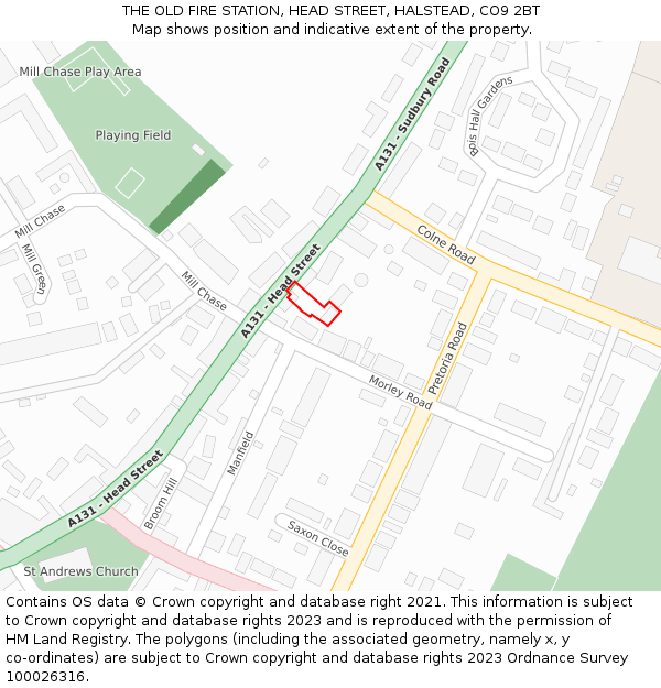THE OLD FIRE STATION, HEAD STREET, HALSTEAD, CO9 2BT: Location map and indicative extent of plot
