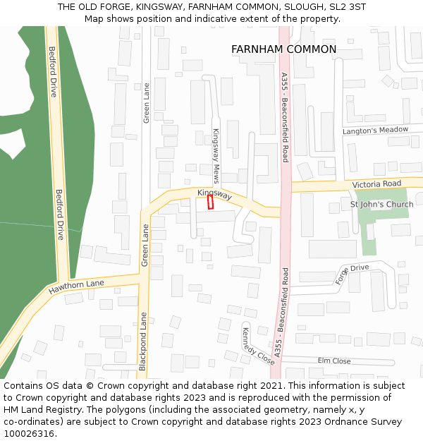 THE OLD FORGE, KINGSWAY, FARNHAM COMMON, SLOUGH, SL2 3ST: Location map and indicative extent of plot