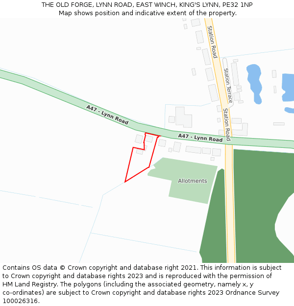 THE OLD FORGE, LYNN ROAD, EAST WINCH, KING'S LYNN, PE32 1NP: Location map and indicative extent of plot