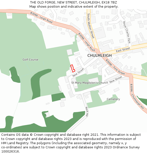 THE OLD FORGE, NEW STREET, CHULMLEIGH, EX18 7BZ: Location map and indicative extent of plot