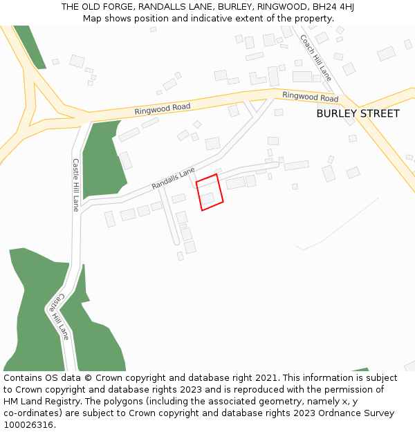 THE OLD FORGE, RANDALLS LANE, BURLEY, RINGWOOD, BH24 4HJ: Location map and indicative extent of plot