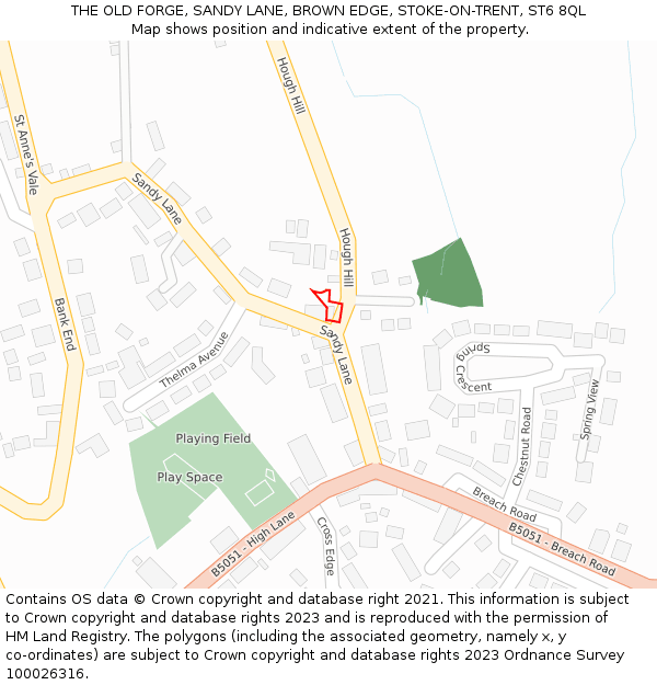 THE OLD FORGE, SANDY LANE, BROWN EDGE, STOKE-ON-TRENT, ST6 8QL: Location map and indicative extent of plot