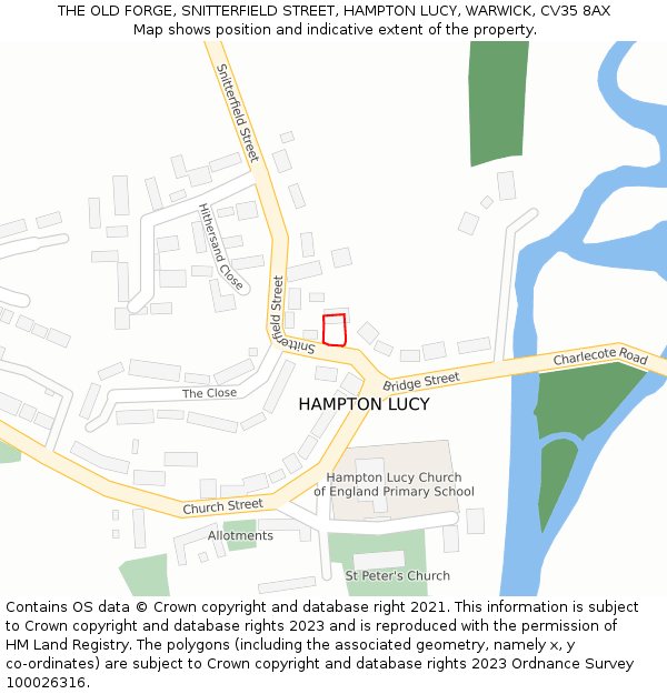 THE OLD FORGE, SNITTERFIELD STREET, HAMPTON LUCY, WARWICK, CV35 8AX: Location map and indicative extent of plot