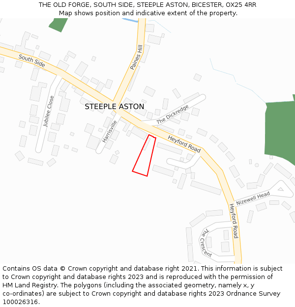 THE OLD FORGE, SOUTH SIDE, STEEPLE ASTON, BICESTER, OX25 4RR: Location map and indicative extent of plot