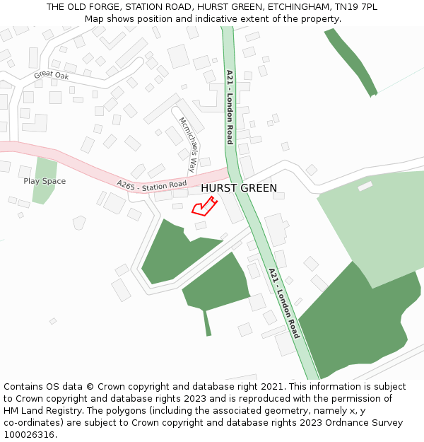 THE OLD FORGE, STATION ROAD, HURST GREEN, ETCHINGHAM, TN19 7PL: Location map and indicative extent of plot