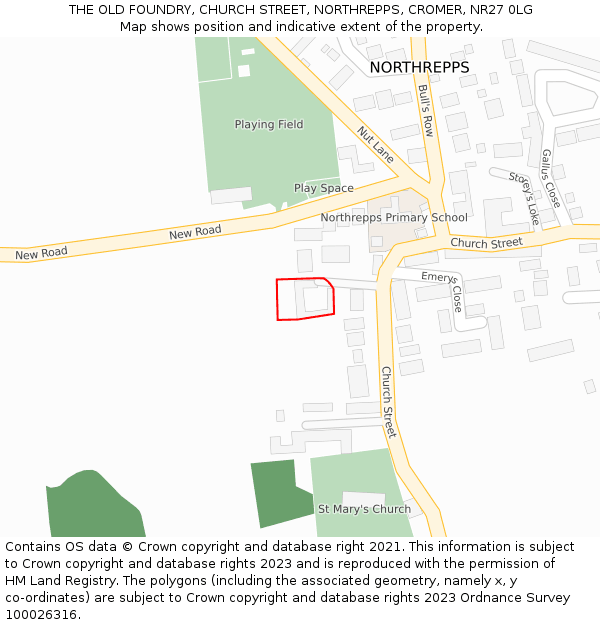 THE OLD FOUNDRY, CHURCH STREET, NORTHREPPS, CROMER, NR27 0LG: Location map and indicative extent of plot