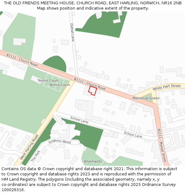 THE OLD FRIENDS MEETING HOUSE, CHURCH ROAD, EAST HARLING, NORWICH, NR16 2NB: Location map and indicative extent of plot