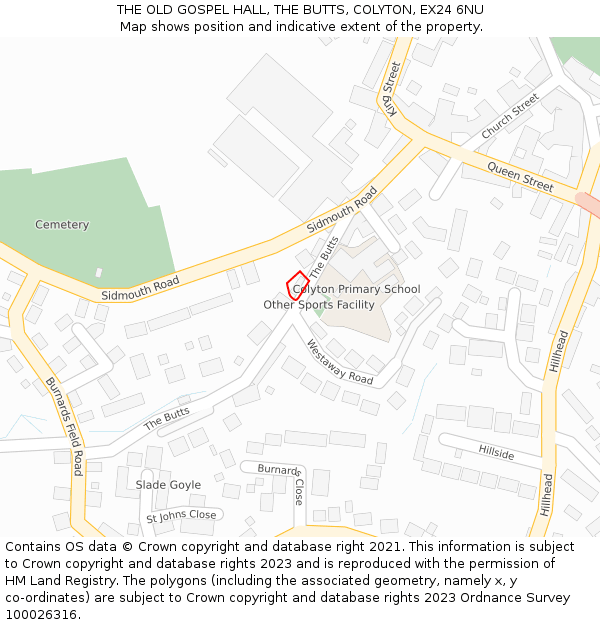 THE OLD GOSPEL HALL, THE BUTTS, COLYTON, EX24 6NU: Location map and indicative extent of plot