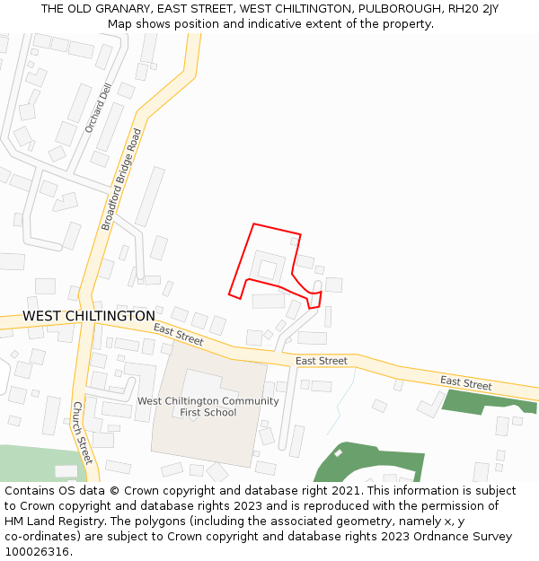 THE OLD GRANARY, EAST STREET, WEST CHILTINGTON, PULBOROUGH, RH20 2JY: Location map and indicative extent of plot