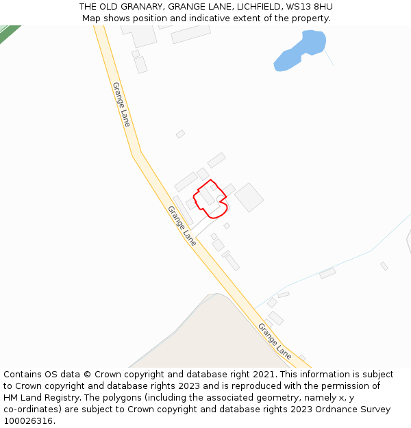 THE OLD GRANARY, GRANGE LANE, LICHFIELD, WS13 8HU: Location map and indicative extent of plot