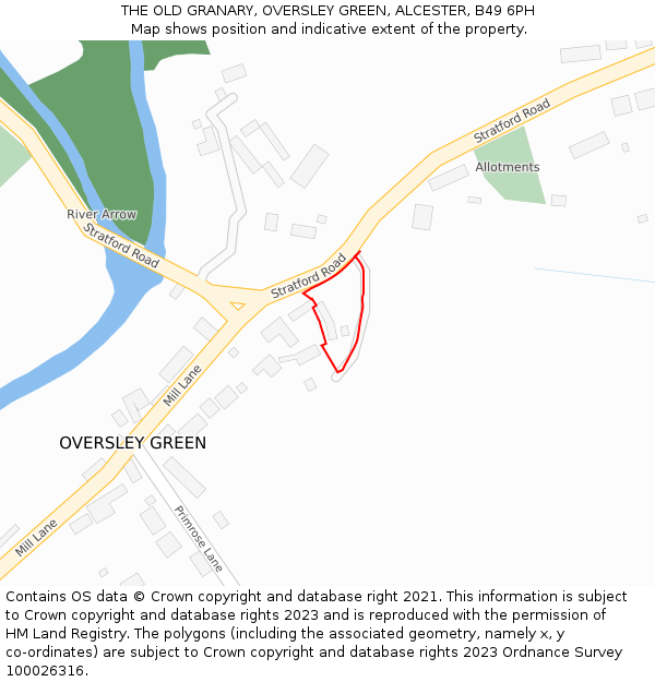 THE OLD GRANARY, OVERSLEY GREEN, ALCESTER, B49 6PH: Location map and indicative extent of plot