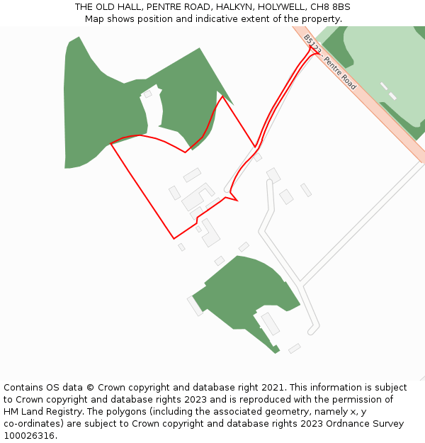 THE OLD HALL, PENTRE ROAD, HALKYN, HOLYWELL, CH8 8BS: Location map and indicative extent of plot