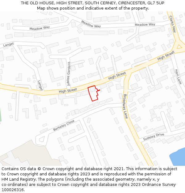 THE OLD HOUSE, HIGH STREET, SOUTH CERNEY, CIRENCESTER, GL7 5UP: Location map and indicative extent of plot