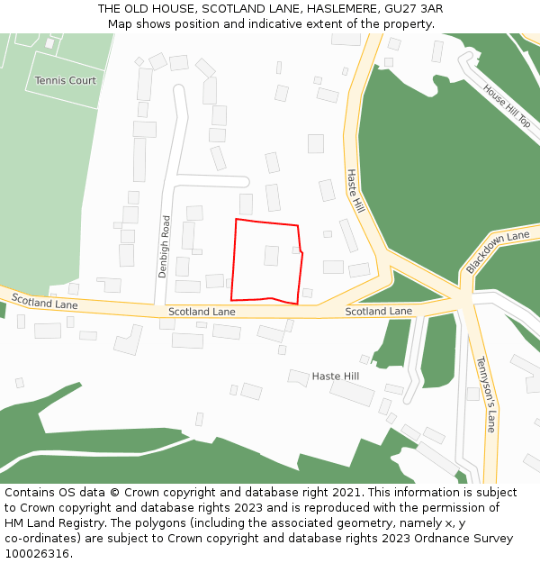 THE OLD HOUSE, SCOTLAND LANE, HASLEMERE, GU27 3AR: Location map and indicative extent of plot