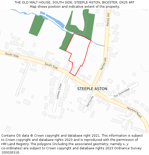 THE OLD MALT HOUSE, SOUTH SIDE, STEEPLE ASTON, BICESTER, OX25 4RT: Location map and indicative extent of plot