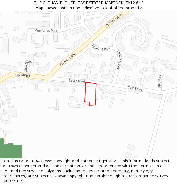 THE OLD MALTHOUSE, EAST STREET, MARTOCK, TA12 6NF: Location map and indicative extent of plot