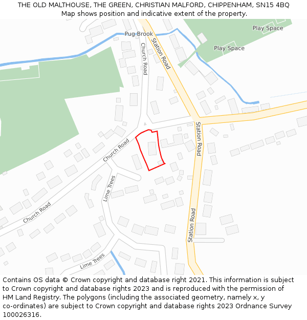THE OLD MALTHOUSE, THE GREEN, CHRISTIAN MALFORD, CHIPPENHAM, SN15 4BQ: Location map and indicative extent of plot