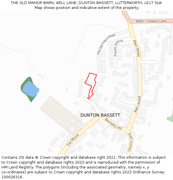 THE OLD MANOR BARN, WELL LANE, DUNTON BASSETT, LUTTERWORTH, LE17 5LW: Location map and indicative extent of plot