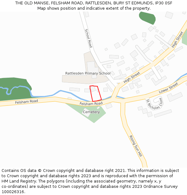 THE OLD MANSE, FELSHAM ROAD, RATTLESDEN, BURY ST EDMUNDS, IP30 0SF: Location map and indicative extent of plot