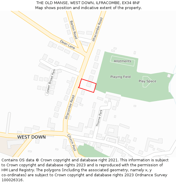 THE OLD MANSE, WEST DOWN, ILFRACOMBE, EX34 8NF: Location map and indicative extent of plot