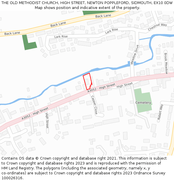 THE OLD METHODIST CHURCH, HIGH STREET, NEWTON POPPLEFORD, SIDMOUTH, EX10 0DW: Location map and indicative extent of plot