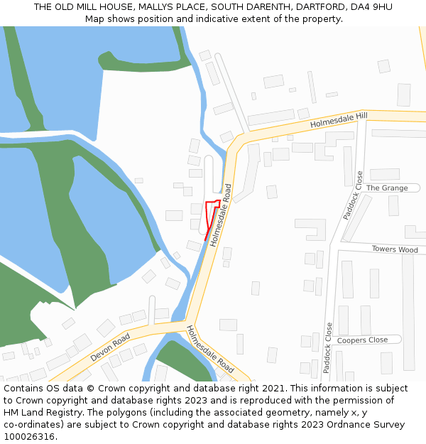 THE OLD MILL HOUSE, MALLYS PLACE, SOUTH DARENTH, DARTFORD, DA4 9HU: Location map and indicative extent of plot