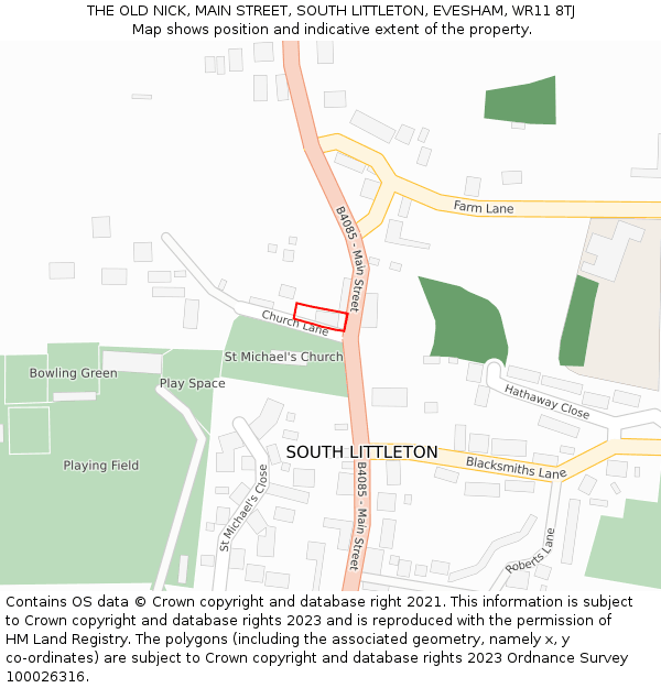 THE OLD NICK, MAIN STREET, SOUTH LITTLETON, EVESHAM, WR11 8TJ: Location map and indicative extent of plot