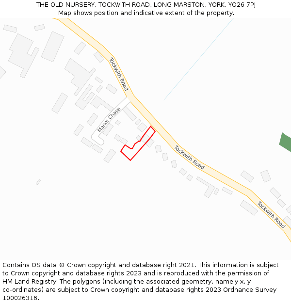 THE OLD NURSERY, TOCKWITH ROAD, LONG MARSTON, YORK, YO26 7PJ: Location map and indicative extent of plot