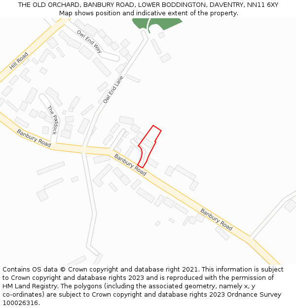 THE OLD ORCHARD, BANBURY ROAD, LOWER BODDINGTON, DAVENTRY, NN11 6XY: Location map and indicative extent of plot
