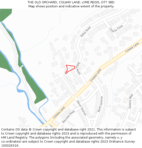 THE OLD ORCHARD, COLWAY LANE, LYME REGIS, DT7 3BD: Location map and indicative extent of plot