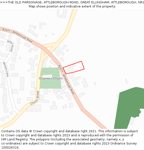 THE OLD PARSONAGE, ATTLEBOROUGH ROAD, GREAT ELLINGHAM, ATTLEBOROUGH, NR17 1LG: Location map and indicative extent of plot