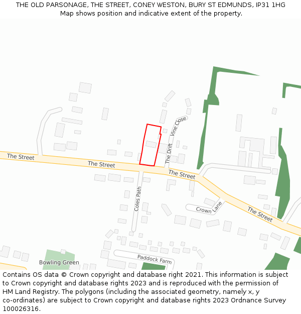 THE OLD PARSONAGE, THE STREET, CONEY WESTON, BURY ST EDMUNDS, IP31 1HG: Location map and indicative extent of plot