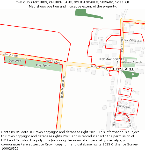 THE OLD PASTURES, CHURCH LANE, SOUTH SCARLE, NEWARK, NG23 7JP: Location map and indicative extent of plot