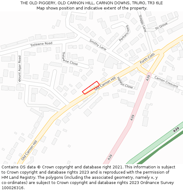 THE OLD PIGGERY, OLD CARNON HILL, CARNON DOWNS, TRURO, TR3 6LE: Location map and indicative extent of plot