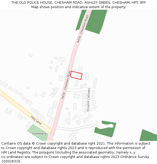 THE OLD POLICE HOUSE, CHESHAM ROAD, ASHLEY GREEN, CHESHAM, HP5 3PP: Location map and indicative extent of plot