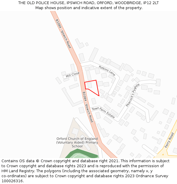 THE OLD POLICE HOUSE, IPSWICH ROAD, ORFORD, WOODBRIDGE, IP12 2LT: Location map and indicative extent of plot