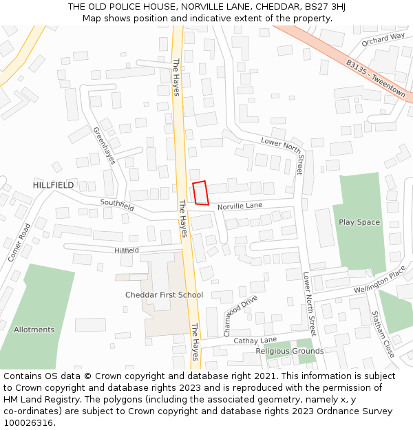 THE OLD POLICE HOUSE, NORVILLE LANE, CHEDDAR, BS27 3HJ: Location map and indicative extent of plot