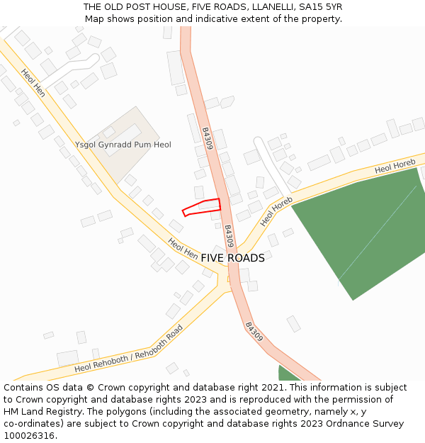 THE OLD POST HOUSE, FIVE ROADS, LLANELLI, SA15 5YR: Location map and indicative extent of plot