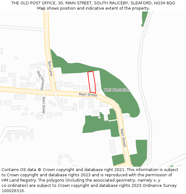 THE OLD POST OFFICE, 30, MAIN STREET, SOUTH RAUCEBY, SLEAFORD, NG34 8QG: Location map and indicative extent of plot