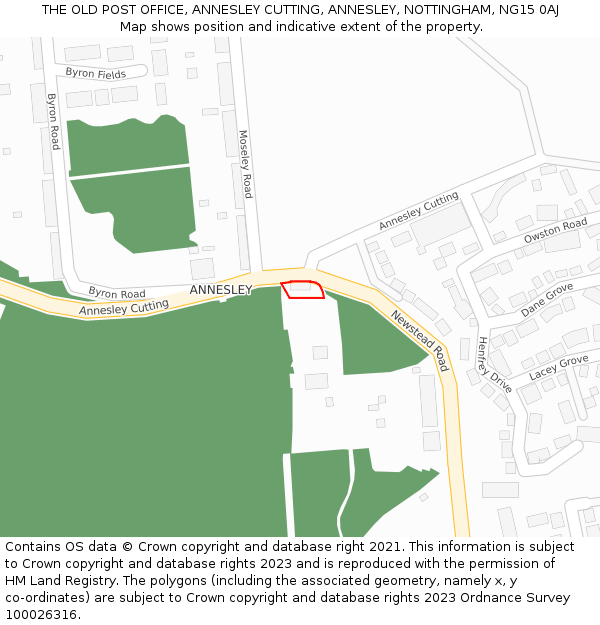 THE OLD POST OFFICE, ANNESLEY CUTTING, ANNESLEY, NOTTINGHAM, NG15 0AJ: Location map and indicative extent of plot