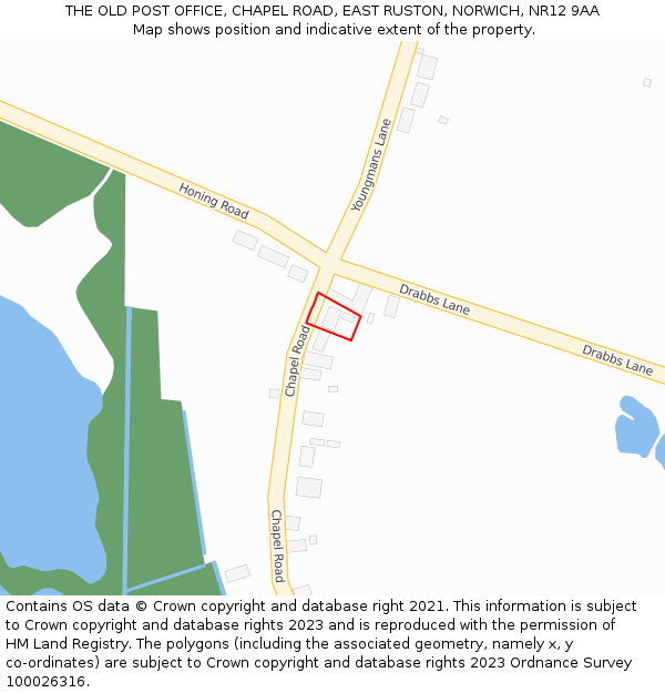 THE OLD POST OFFICE, CHAPEL ROAD, EAST RUSTON, NORWICH, NR12 9AA: Location map and indicative extent of plot