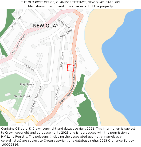 THE OLD POST OFFICE, GLANMOR TERRACE, NEW QUAY, SA45 9PS: Location map and indicative extent of plot