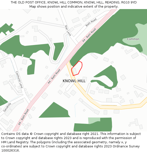 THE OLD POST OFFICE, KNOWL HILL COMMON, KNOWL HILL, READING, RG10 9YD: Location map and indicative extent of plot