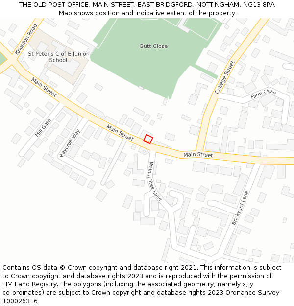 THE OLD POST OFFICE, MAIN STREET, EAST BRIDGFORD, NOTTINGHAM, NG13 8PA: Location map and indicative extent of plot