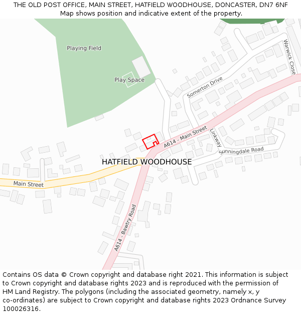 THE OLD POST OFFICE, MAIN STREET, HATFIELD WOODHOUSE, DONCASTER, DN7 6NF: Location map and indicative extent of plot